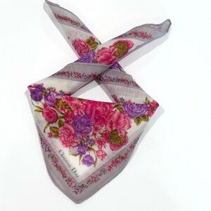 WOMEN HANDKERCHIEF CHRISTIAN DIOR Floral Rose Pink Scarf Bandana COTTON 19”